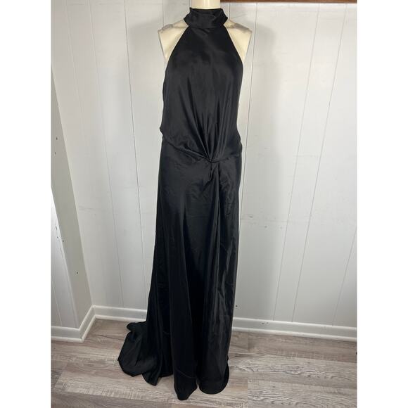 Leon Max Limited Edition Black Silk Halter Evening Gown. Women's Size 12. NWT - Picture 1 of 8